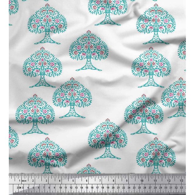Soimoi Polyester Crepe Fabric Tree Block Decor Fabric Printed Yard 42 Inch Wide
