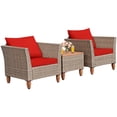 thumbnail image 2 of Costway Ensemble Bistro en Rotin pour Patio 3 Pcs Dessus de Table en Bois Coussin Canapé Rouge, 2 of 9