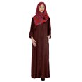 thumbnail image 1 of Bimba Islamic Clothes For Women Long Prayer Robe Maxi W/ Printed Hijab Rayon Abaya Front Button Muslim Dress, 1 of 7