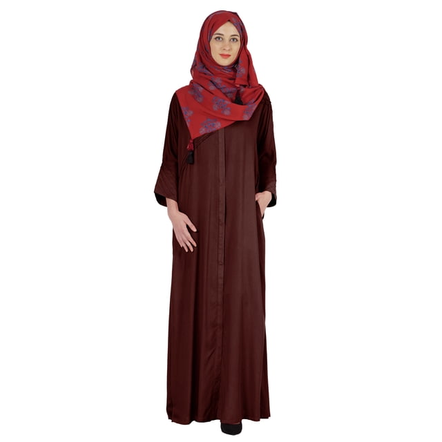 Bimba Islamic Clothes For Women Long Prayer Robe Maxi W/ Printed Hijab Rayon Abaya Front Button Muslim Dress