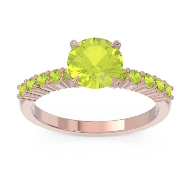 Bague de Mariée en Peridot Rond 2.25 T.C.W, Design Unique, Or Rose Massif 14K, Taille 5.5 par Diamond-Capitals