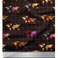 thumbnail image 1 of Soimoi Brown Cotton Poplin Fabric Check & World Map Printed Fabric 1 Yard 42 Inch Wide, 1 of 5