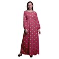 thumbnail image 1 of Bimba Robe Maxi à Manches Longues pour Femmes en Georgette Mousse Imprimée de Feuilles et d'Anémones à Taille Élastique - Xxx-Grand, 1 of 5