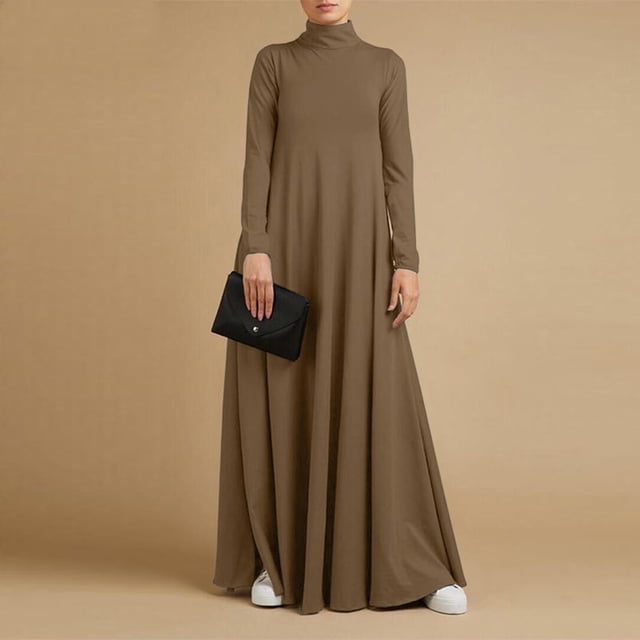 Gspmoly Robes d'Été pour Femmes, Robe Décontractée Grande Taille pour Femmes à Col Montant, Couleur Unie, Manches Longues, Hiver Automne, Basique, Maxi Longue Décontractée, Robe Quotidienne de Vacances, Robes de Mariage pour Femmes, Économies