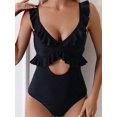 thumbnail image 4 of One Piece Swimsuit for Women Tummy Control Ruffle Bathing Suit V Neck Ruched Swim Suit Slimming Cutout Swimwear Black M, 4 of 7