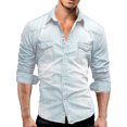 thumbnail image 1 of Kmbangi  Men's Casual Denim Shirts Solid Color Long Sleeve Lapel Button Tops for Party Spring Autumn, 1 of 6