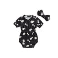 thumbnail image 1 of EYIIYE Toddler Little Girl 2 Piece Summer Set 0 3M 6M 9M 12M 18M Infant Baby One-piece Rompers Round Neck Jumpsuits Daisy Print Ribbed Short Sleeve Bods Fashion Casual Cute Outfits for Daily, 1 of 7