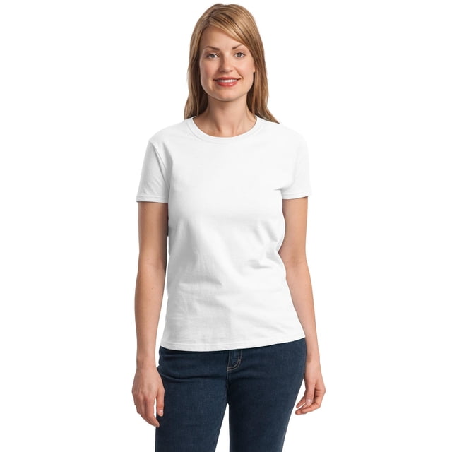 Gildan T-Shirt à Manches Courtes pour Femmes en Coton 100 pour Cent avec Encolure Rubanée. 2000L