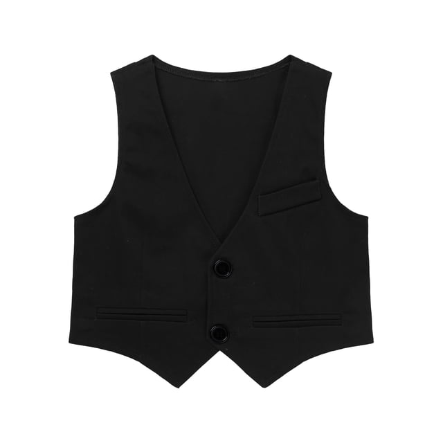 renvena Gilet de Complet Formel pour Garçon, Col en V, Boutonnage Simple, Ourlet Pointu, Mariage Soirée Fête, Noir, 5