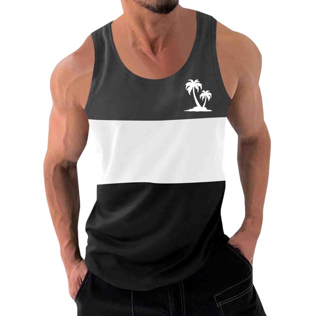 Débardeur pour Hommes, Débardeurs de Sport à Col Rond pour Hommes, Mode Décontractée, Chandail à Imprimé Patchwork