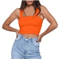 thumbnail image 1 of AherBiu Hauts Courts pour Femmes Col Carré Sans Manches Couleur Unie Extensible Coupe Ajustée Confortables Débardeurs de Sortie, 1 of 6