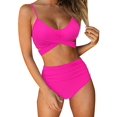 thumbnail image 1 of Women Criss Cross High Waisted String Floral Printed 2 Piece Bathing Suits(Rose Red，XL), 1 of 7