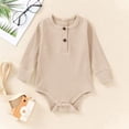 thumbnail image 2 of tarylea Toddler Baby Clothes Long Sleeve Crew Neck Button Rompers Solid Color Ribbed Outfits Casual Comfy Fall Outwear Jumpsuits for 0-24 Months, 2 of 3