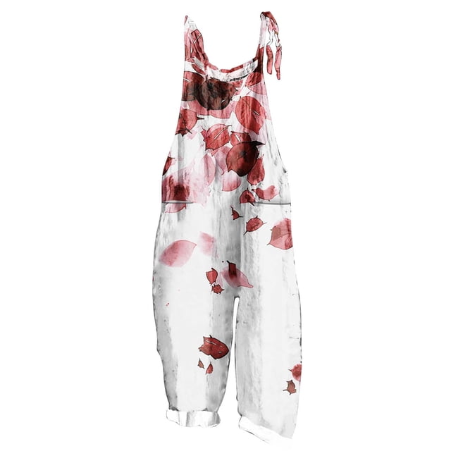 yoeyez Rompers for Women Summer,Ladies Print Summer Plus Size Long Jumpsuits Sleeveless Adjustable Straps Backless Overalls Jumpsuits With Pockets Red,5XL