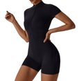 thumbnail image 1 of Women Jumpsuit With Zipper Casual Workout Short Sleeve Rompers Exercise Yoga Tummy Control Bodysuits, 1 of 9