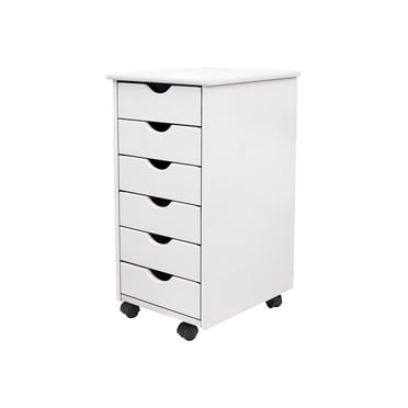 ADEPUTS 6 Drawer Wide Roll Cart Solid Wood, White