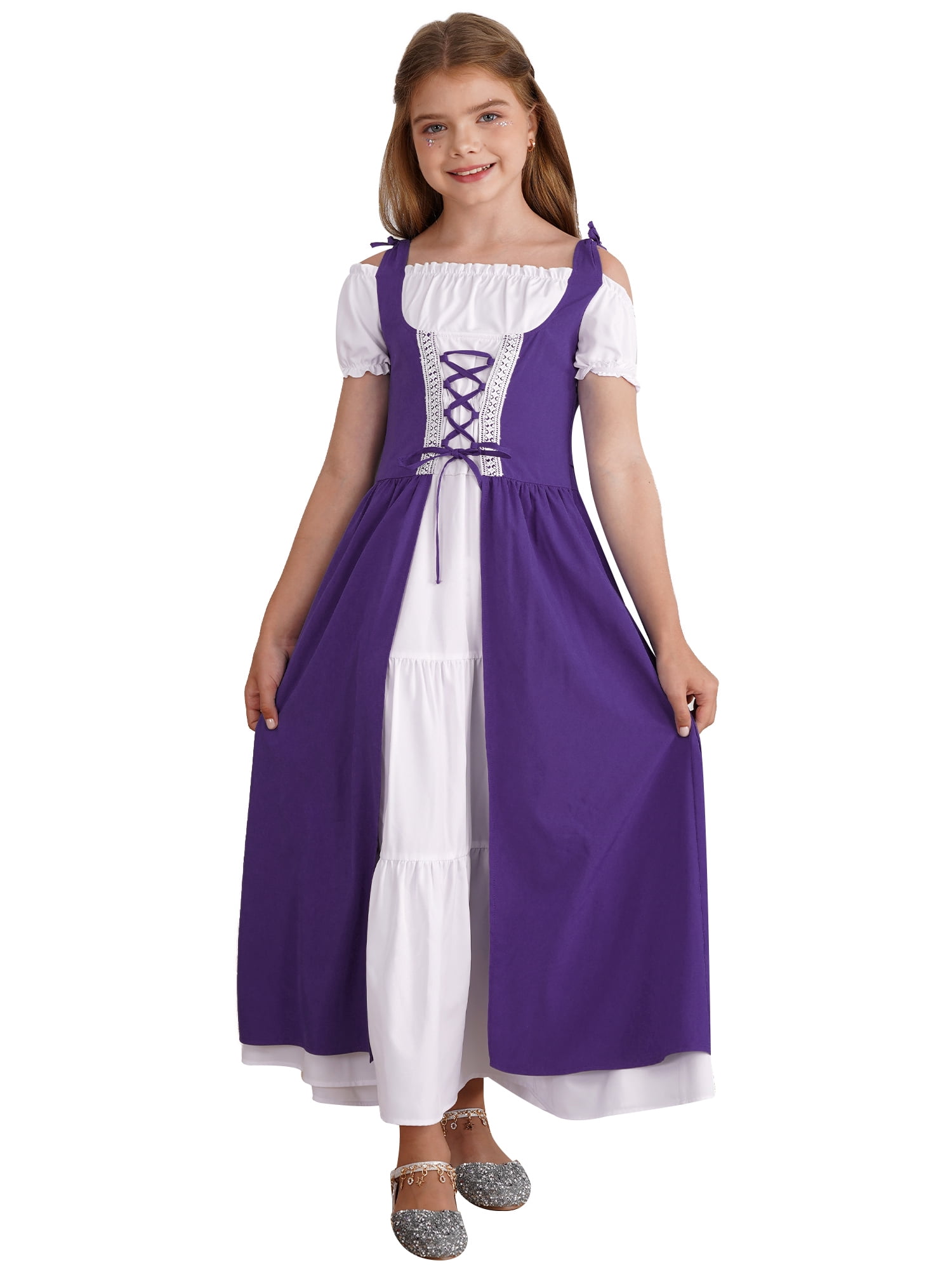 Mufeng Girls Medieval Renaissance Vintage Dress Velvet Robe Gown Renaissance Cosplay Halloween Party Dress Dark Purple 14