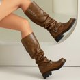 thumbnail image 3 of Slouchy Motorcycle Riding Combat Boots for Women Studded Leather Buckle Square Toe Knee High Cowboy Tall Boots, 3 of 6