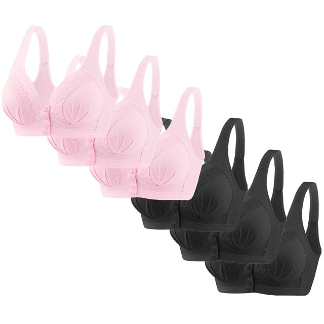 FAIWAD 6 Pack Bras for Women Front Closure Button No Underwire Everyday Bralettes Pregnant Plus Size Breathable Daily Bras