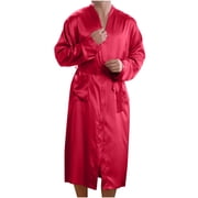 Gift TIMIFIS Men's Satin Robe Silk Robe Classic Long Bathrobe Lightweight Loungewear Bathrobe V Neck Sleepwear With Pockets pring/Summer