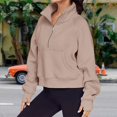 thumbnail image 3 of Stand Collar Fall Clothes Half Zip Women Solid Color Daily Outfit (Coffee XL), 3 of 6