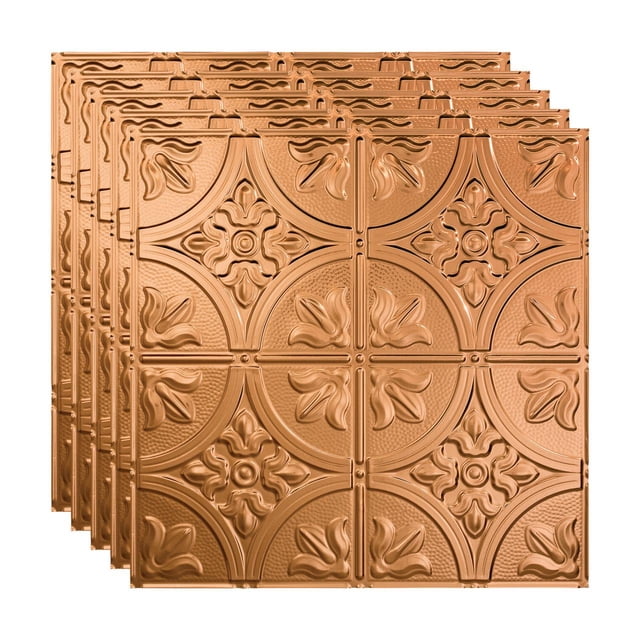 Fasade Traditional 2 Vinyl 2ft x 2ft Lay In Ceiling Panel Polished Copper 5 Pack
