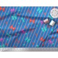 thumbnail image 2 of Soimoi Blue Modal Satin Fabric Bow & Stripe Print Fabric by Yard 42 Inch Wide, 2 of 5