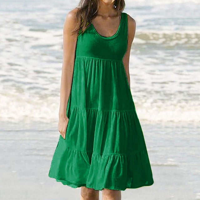 TIMIFIS Robe Midi d'Été Décontractée Unie Sans Manches pour Femme Grande Taille, Blouse Fluide de Plage et de Fête