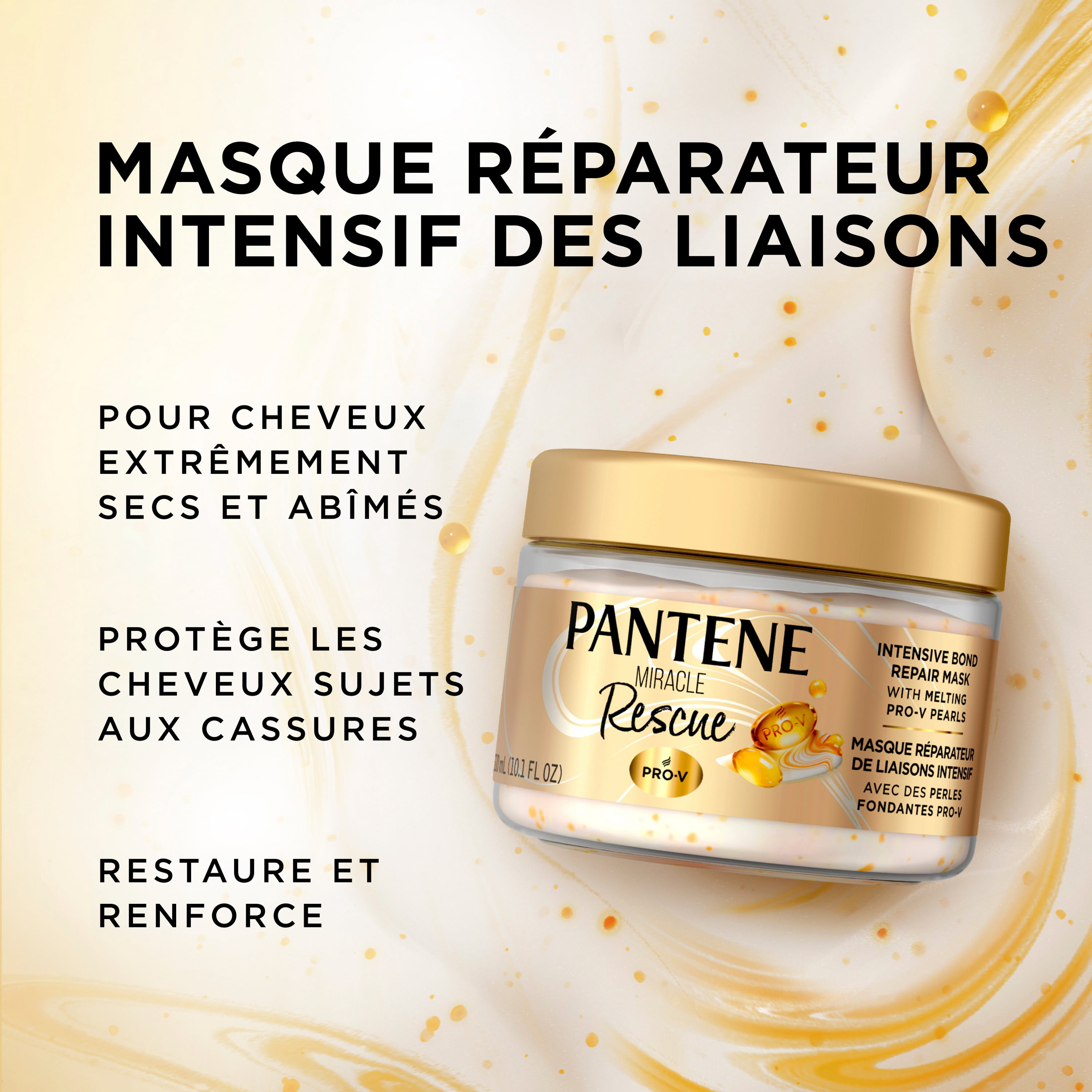 Revitalisant Réparateur enProfondeur Pantene, Masque Capillaire, Perles Fondantes Pro-V, Miracle Rescue, Réparation Des Dommages, Pour Des Cheveux Forts, Brillants et Sains, 237 mL