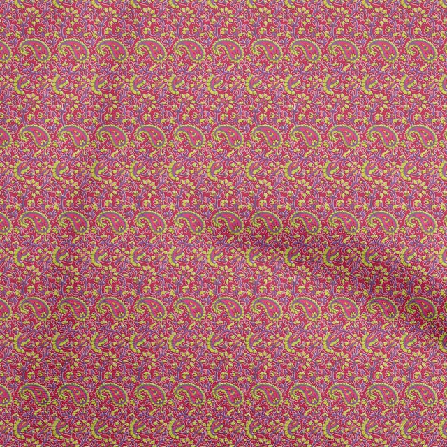 oneOone Cotton Silk Red Fabric Paisley Craft Projects Decor Fabric Printed By The Yard 42 Inch Wide