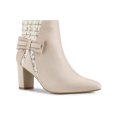 thumbnail image 1 of BLISSFUL STEP Women's Pointed Toe Plaid Block Heels Ankle Boots Beige 6, 1 of 7