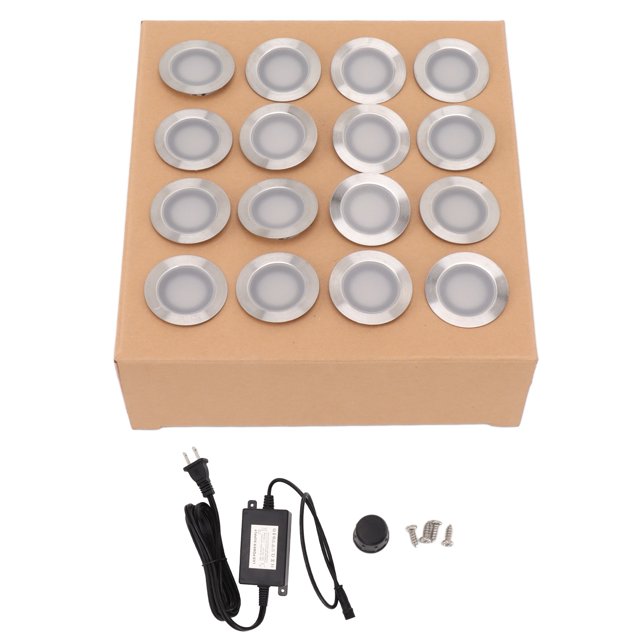 16 Pcs LED Deck Light Kit 10W 2800 To 3200K Warm White IP67 Waterproof Recessed LED Deck Lamp 90‑265V US Plug