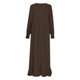 thumbnail image 4 of Kcodviy New Seasonal Muslim Linen Casual Summer Beach Dress Retro Casual Maxi Dress Dresses Summer Oversized Round Neck Ruffle Womens Midi Dress Hem Dress for Plus Sizes, 4 of 5