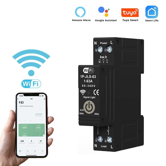Riwcyla WiFi Intelligent Circuit Breaker 1P 63A DIN Rail Bidirectional Metering Energy Meter Support 3 Timing Modes Multiple Safety Protecting APP Remote Control Compatible with Assistant for Hou