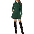 thumbnail image 2 of INSPIRE CHIC Manteau Long d'Hiver pour Femme à Col Peter Pan, à Simple Boutonnage, Uni Vert Foncé TP, 2 of 5