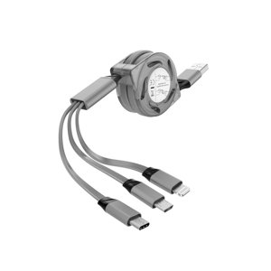 Mini 3 en 1 Câble de charge télescopique tressé pour iPhone Type-C Android Micro USB-Grey