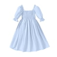 thumbnail image 5 of Robe Fille Manches Bouffantes Robes Soleil Robe Chic Robe Évasée à Étages Ligne A Robe Smockée pour Filles Robes de Demoiselle d'Honneur, 5 of 5