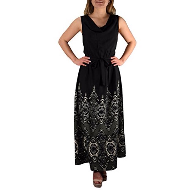 Peach Couture Robe Maxi d'Été Sans Manches à Col Bénitier avec Ceinture Nœud pour Fête