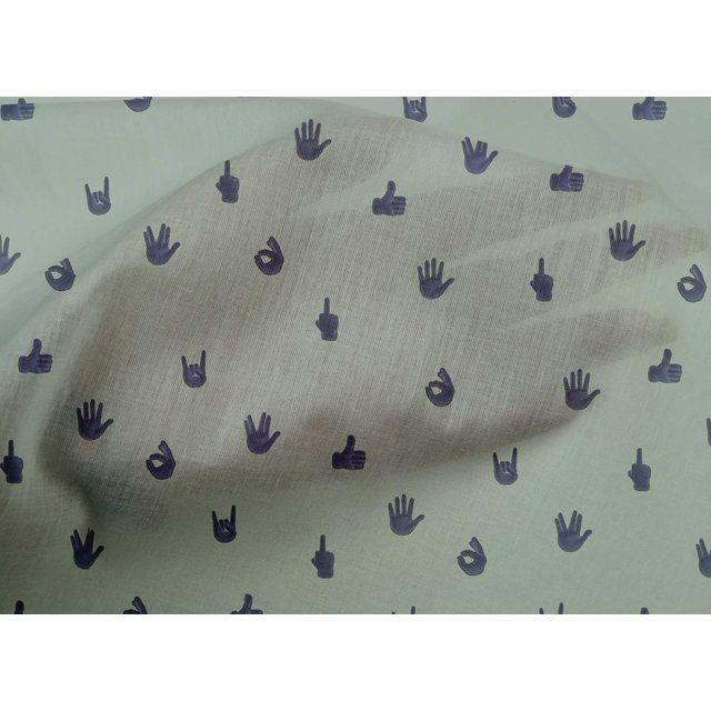 oneOone Organic Cotton Voile Fabric Finger Sign Symbol Print Sewing Fabric BTY 42 Inch Wide