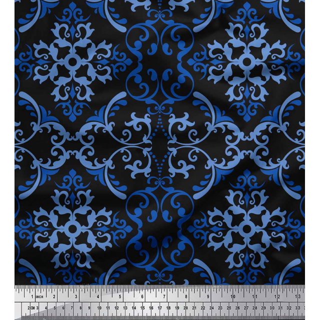 Soimoi Black Cotton Duck Fabric Vector Design Damask Decor Fabric Printed Yard 58 Inch Wide