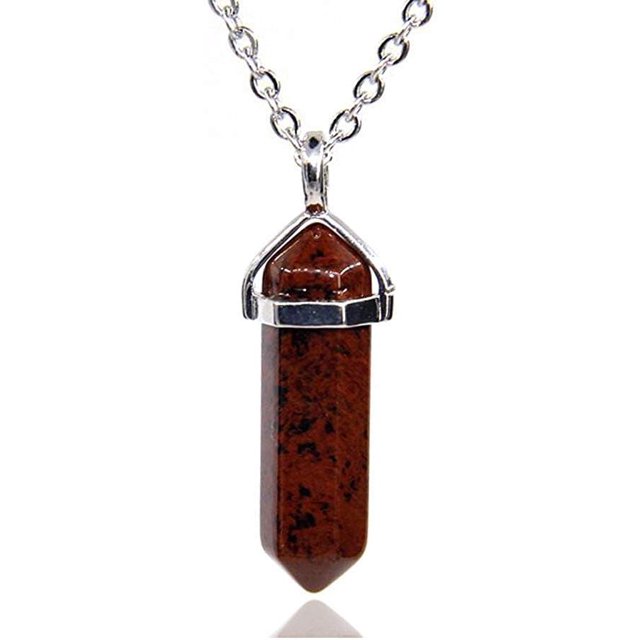 Mahogany Obsidian Gemstone Hexagonal Pointed Reiki Chakra Pendant Necklace 20"