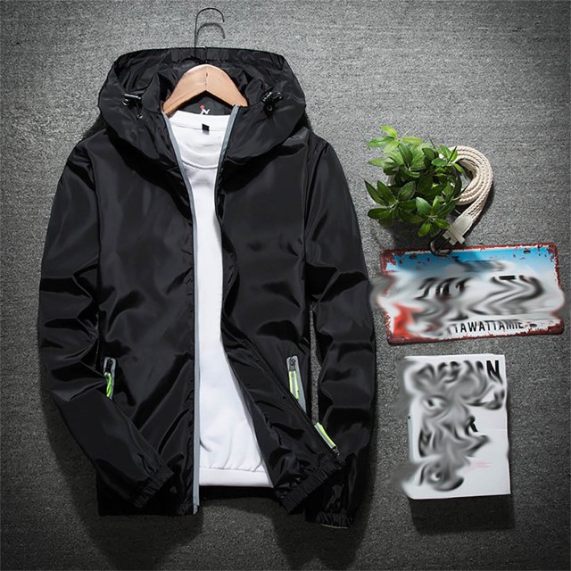 Mens Casual Pure Color Plus Size Hoodie Reflective Zipper Outdoor Sport Coat