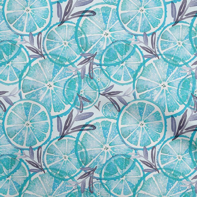 oneOone Velvet Turquoise & Purple Fabric Leaves & Lemon Sewing Craft Projects Fabric Prints By Yard 58 Inch Wide