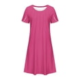 thumbnail image 4 of Nouvelle Robe d'Été Décontractée pour Femmes à Col Rond, Couleur Unie, Ample, Plissée à la Poitrine, Manches Courtes, Robe Décontractée à Col Rond avec Plis et Coupe Ample, Parfaite pour les Journées d'Été, Chaude et Confortable, 4 of 5