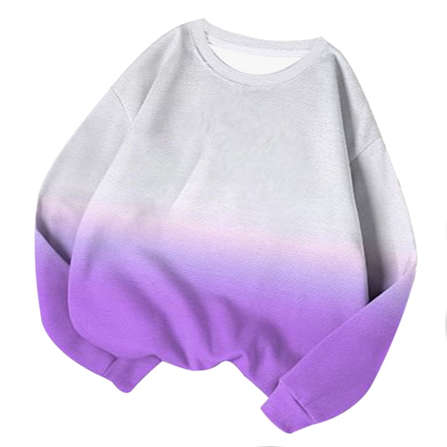 Annhoo Chandails en Molleton d'Automne pour Femmes Manches Longues Col Rond Pull Chemises Mode Dégradé Blouses