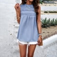 thumbnail image 2 of AherBiu Camisole pour Femmes Boho Décontractée Col Rond Imprimé Ajouré Sans Manches Dos Goutte Lacée Camis de Vacances, 2 of 7