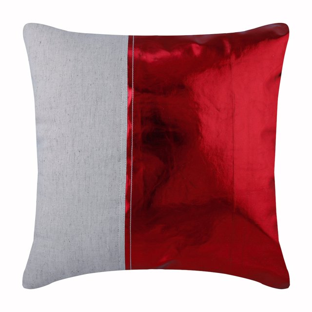 The HomeCentric Housse de Coussin pour Canapé, Coussins Décoratifs d'Accent Rouges, Lot de 2, 16x16 Pouces (40x40 cm) Housse de Coussin en Similicuir, Patchwork, Cuir Métallique, Jeté - Meilleure Moitié Rouge