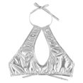 thumbnail image 2 of RUNQHUI Women's Shiny Metallic Keyhole Crop Top Halter Backless Rave Bandeau Vest Bra Clubwear Silver One Size, 2 of 6