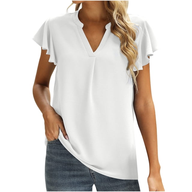CEHVOM Blouse Décontractée à Manches Courtes Col en V Unie Tunique T-shirt pour Femmes
