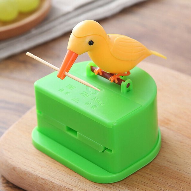 Toothpick Box Toothpick Storage Case Automatic Dispenser Bird Shape dispenser; toothpick ABS Plastic Holder, Yellow, Green